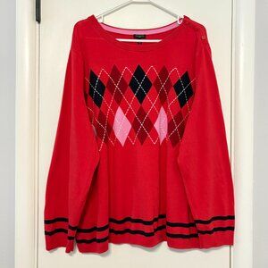 Talbots Women's Plus Classic Red Argyle Crewneck Sweater 3X Shoulder Buttons